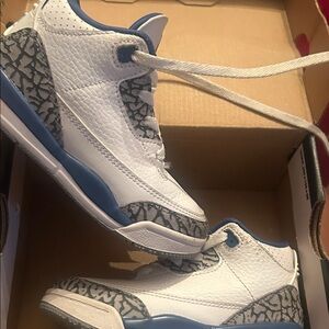 Jordan White and Blue Sneakers with Grey Elephant Print